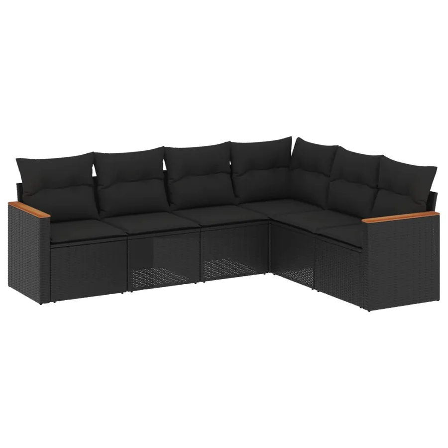 Salon de jardin 6 pcs avec coussins noir résine tressée - 2