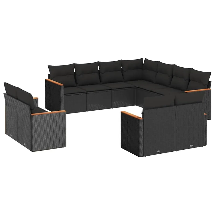 Salon de jardin 11 pcs avec coussins noir résine tressée - 2