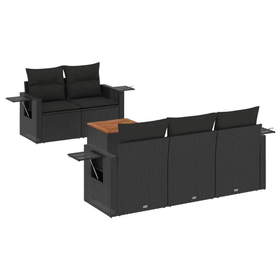 Salon de jardin 6 pcs avec coussins noir résine tressée - 2
