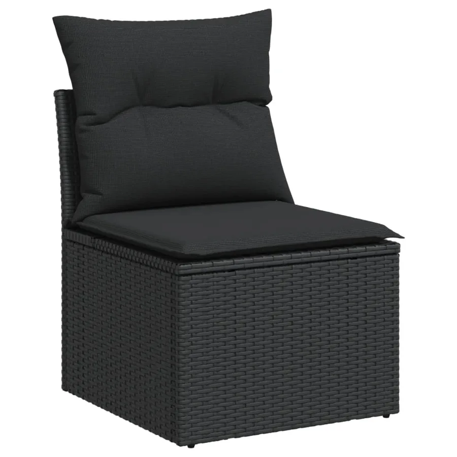 Salon de jardin 6 pcs avec coussins noir résine tressée - 3