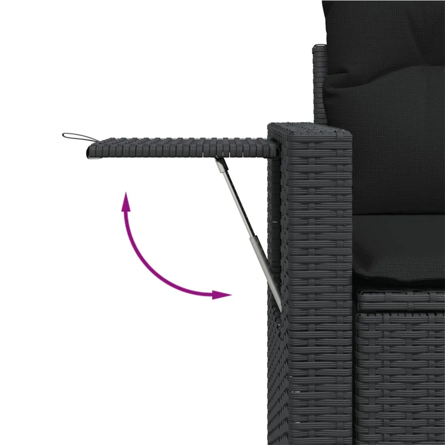 Salon de jardin 10 pcs avec coussins noir résine tressée - 8