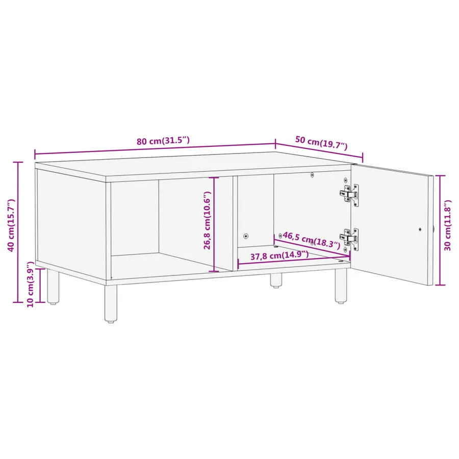 Table basse 80x50x40 cm bois massif d'acacia - 13
