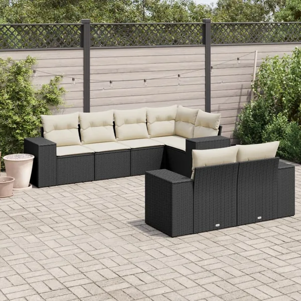 Salon de jardin 7 pcs avec coussins noir résine tressée 62 x 62 x 69 cm - 65,3 kg