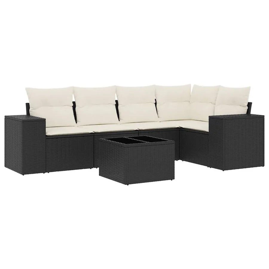 Salon de jardin 6 pcs avec coussins noir résine tressée - 2