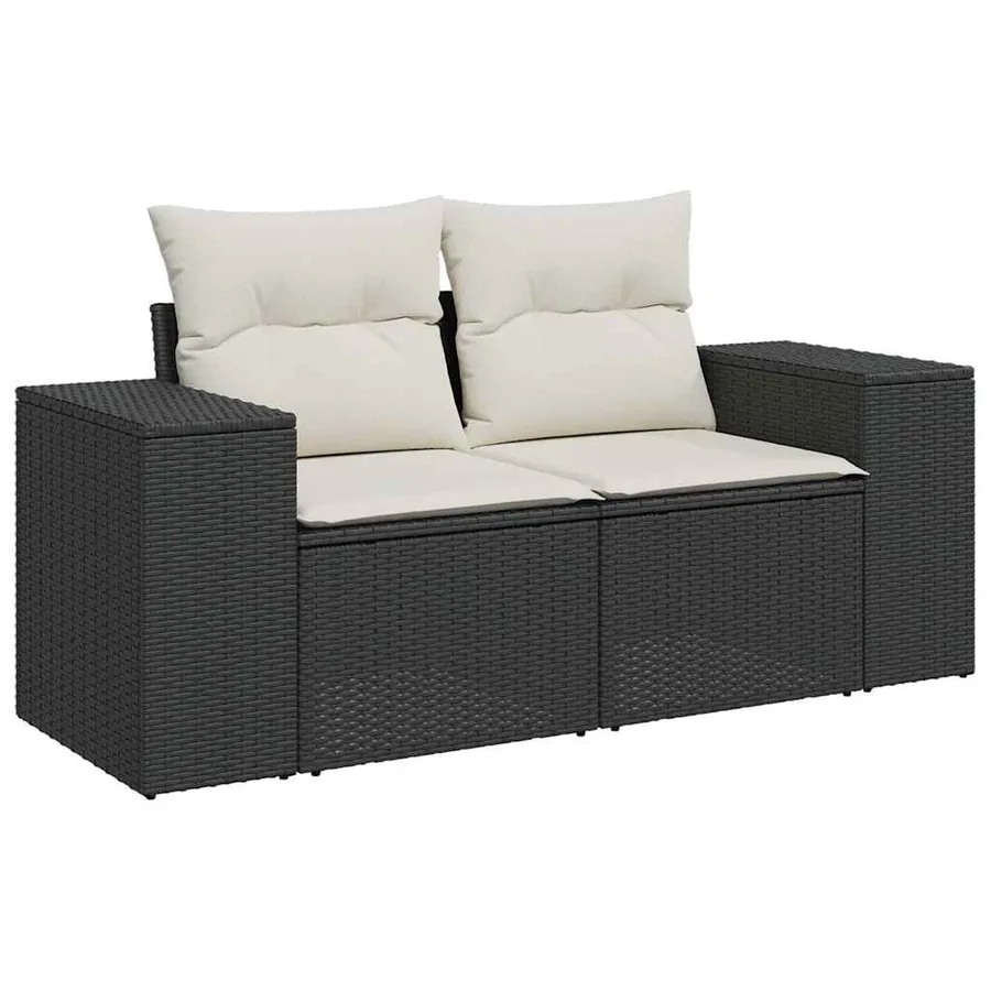 Salon de jardin 6 pcs avec coussins noir résine tressée - 3