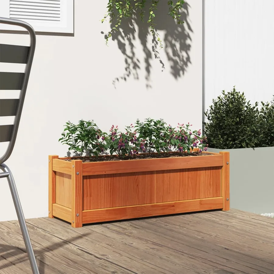 Jardinière cire marron 90x31x31 cm bois de pin massif - 3