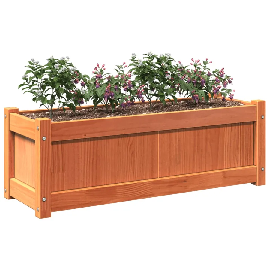 Jardinière cire marron 90x31x31 cm bois de pin massif - 4