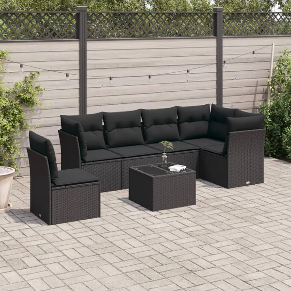 Salon de jardin 7 pcs avec coussins noir résine tressée 62 x 62 x 69 cm - 61,4 kg