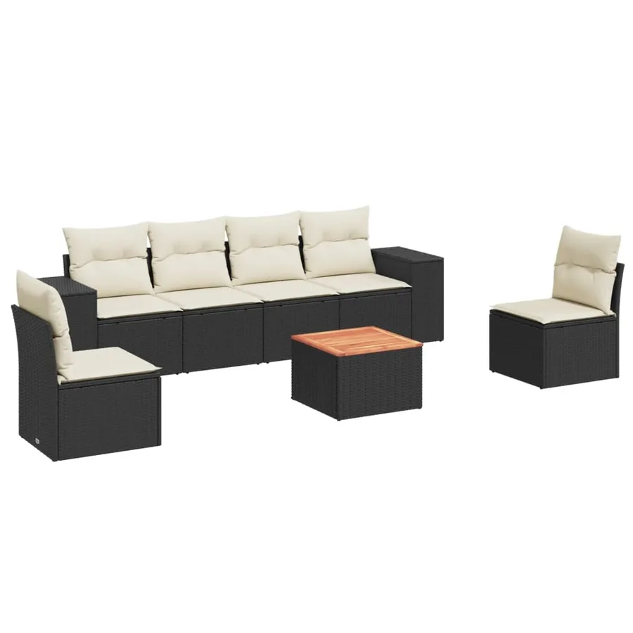 Salon de jardin 7 pcs avec coussins noir résine tressée 55 x 62 x 69 cm - 55,4 kg - 2