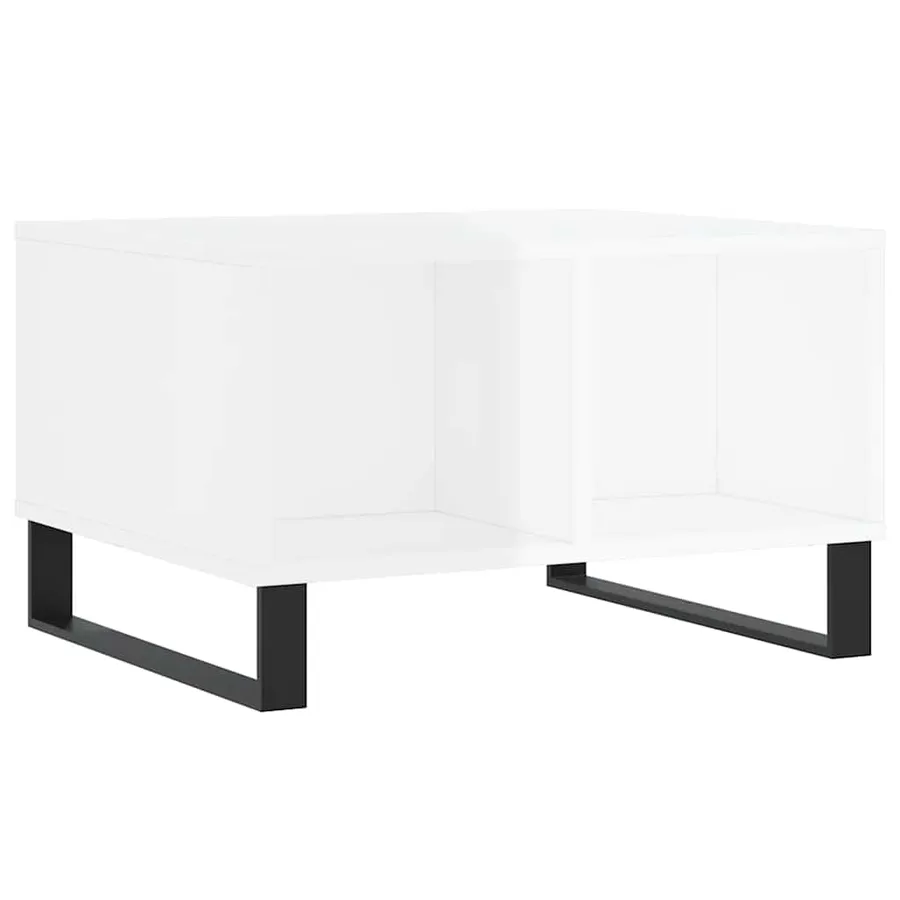 Table basse Blanc brillant 60x50x36,5 cm Bois d'ingénierie - 2