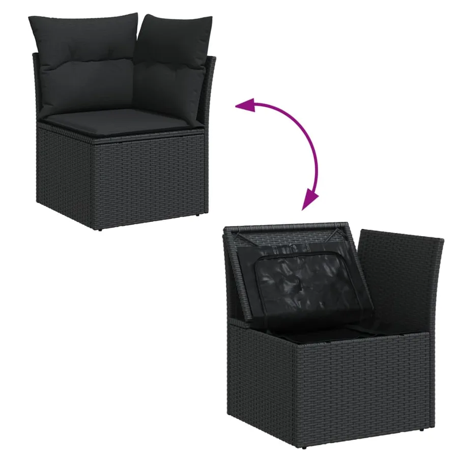 Salon de jardin 9 pcs avec coussins noir résine tressée - 4
