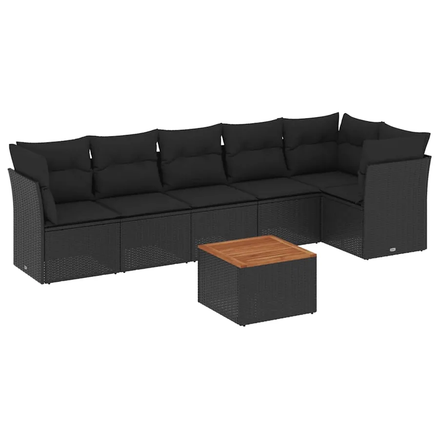 Salon de jardin 7 pcs avec coussins noir résine tressée 62 x 62 x 69 cm - 60,6 kg - 2