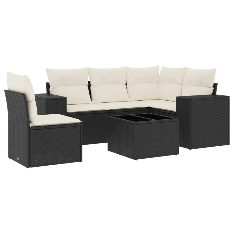 Salon de jardin 6 pcs avec coussins noir résine tressée - 2