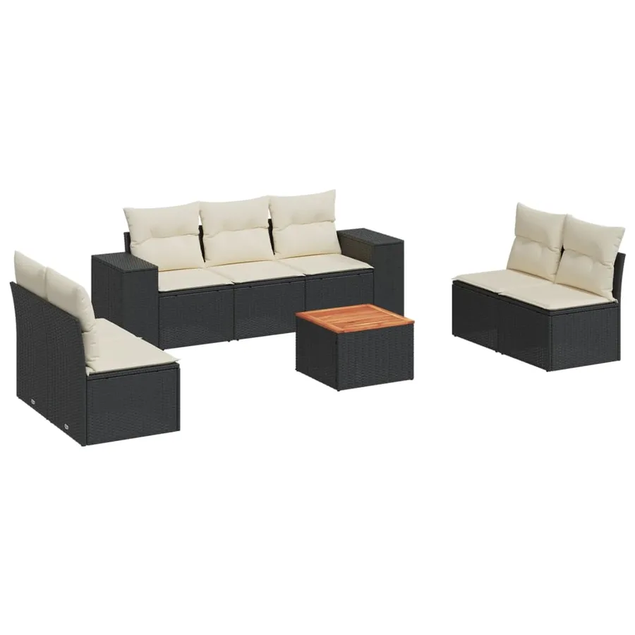 Salon de jardin 8 pcs avec coussins noir résine tressée - 2