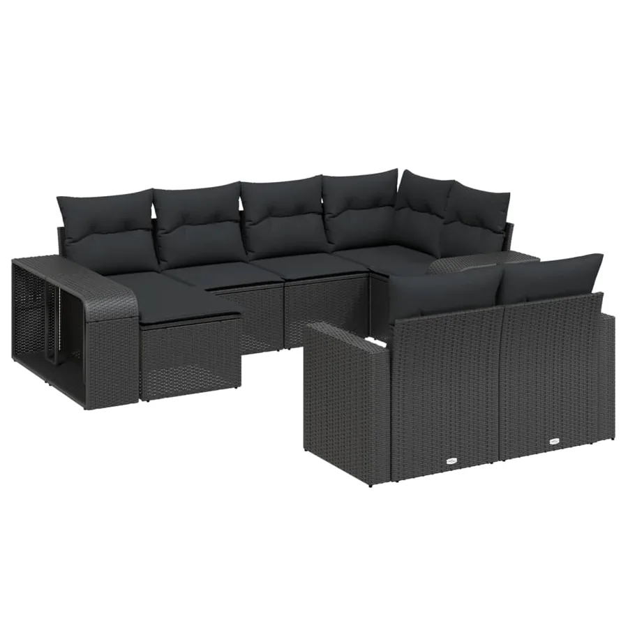 Salon de jardin 10 pcs avec coussins noir résine tressée - 2