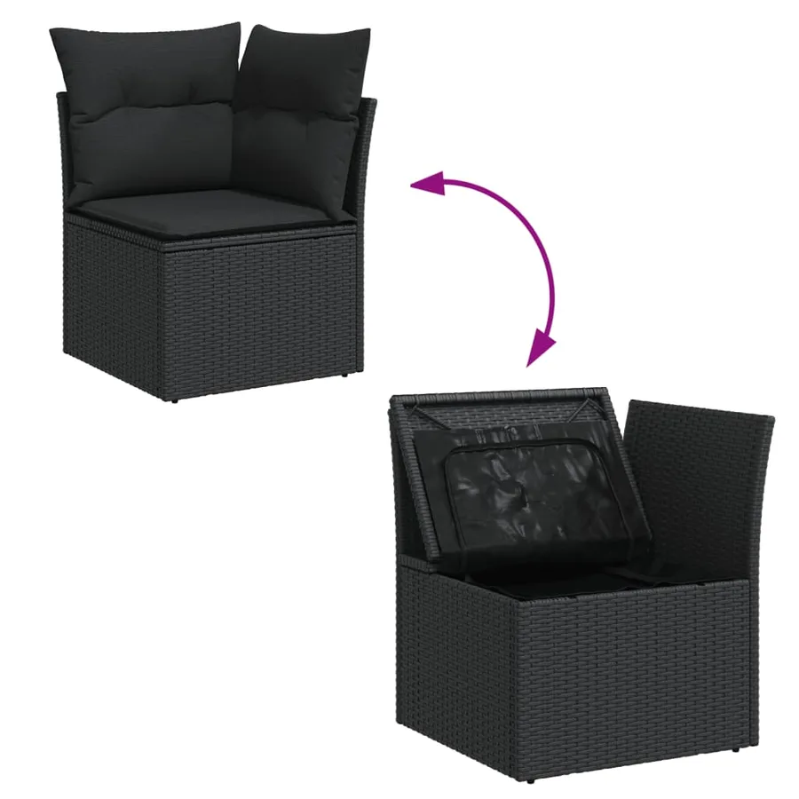 Salon de jardin avec coussins 14 pcs noir résine tressée - 5