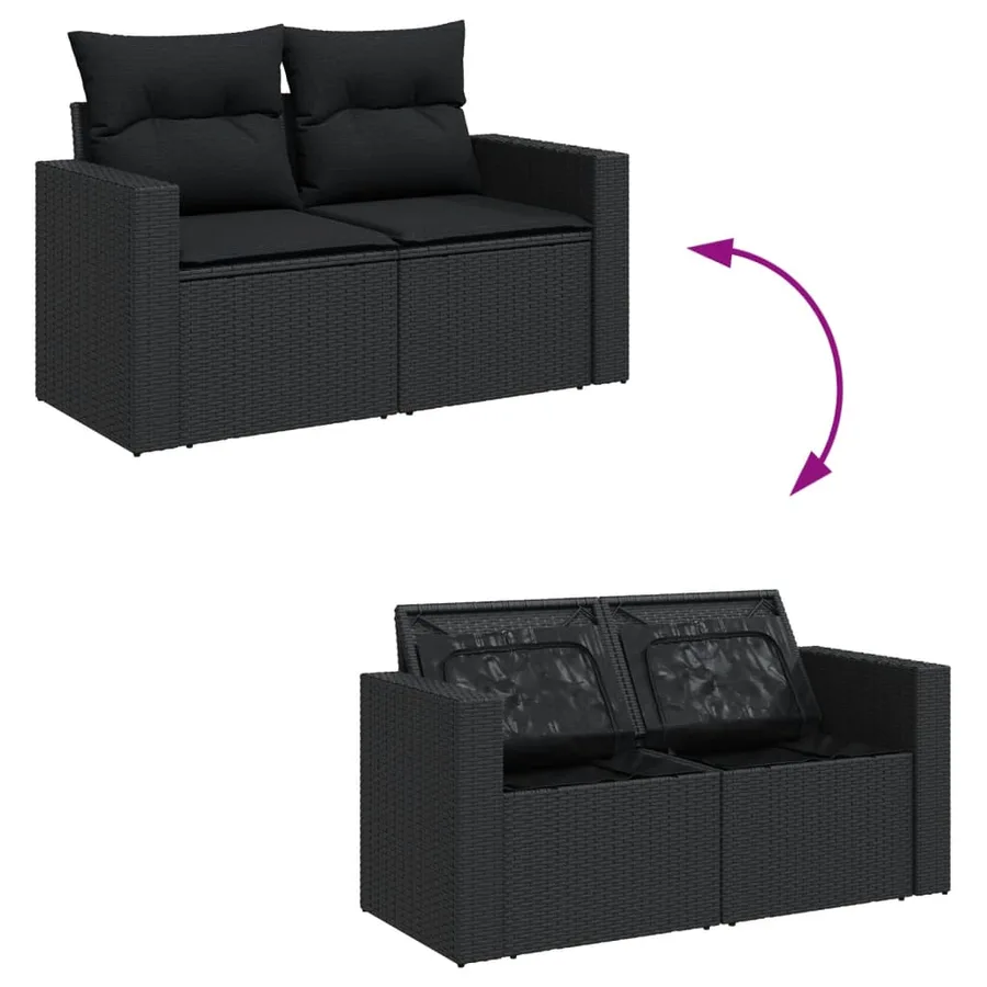 Salon de jardin 7 pcs avec coussins noir résine tressée 62 x 62 x 69 cm - 59,2 kg - 5