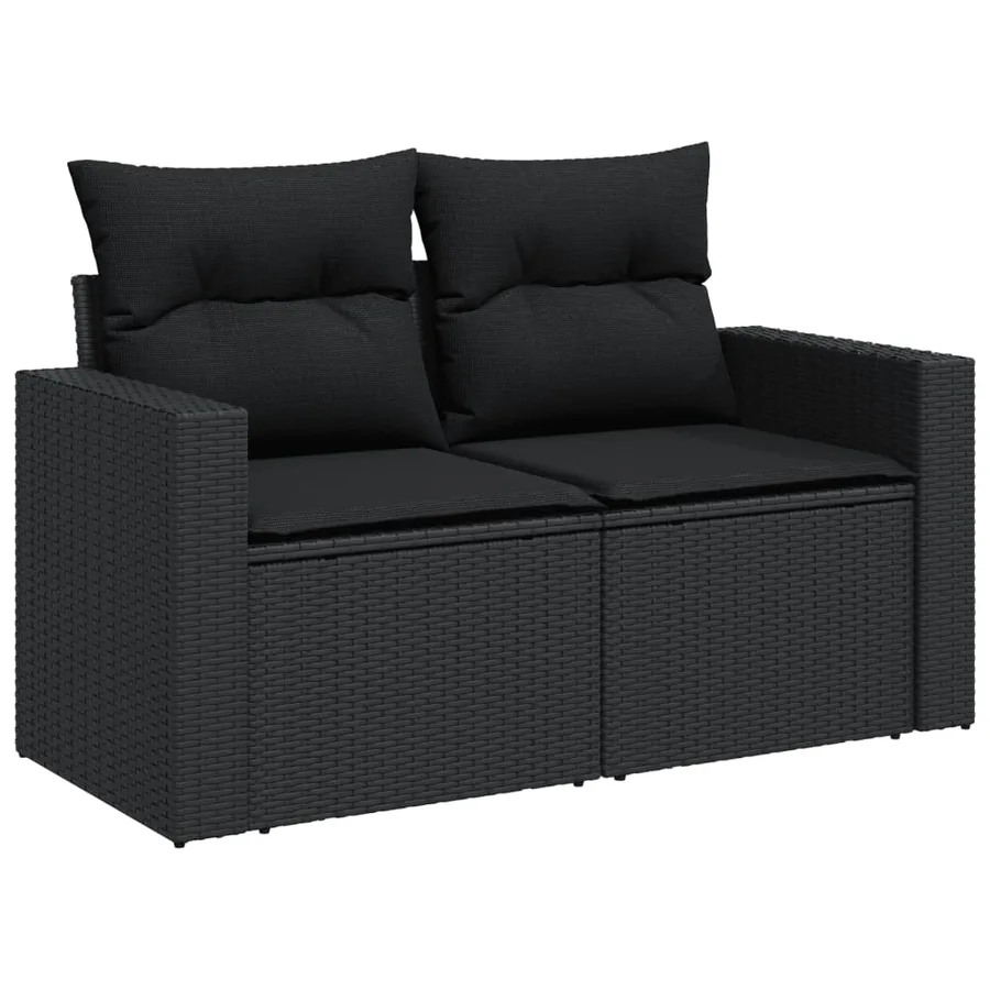 Salon de jardin 9 pcs avec coussins noir résine tressée - 10