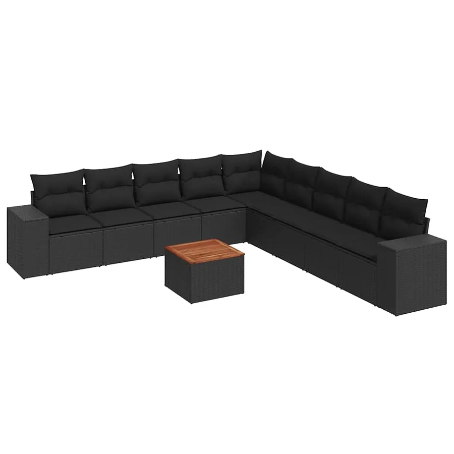 Salon de jardin 10 pcs avec coussins noir résine tressée - 2