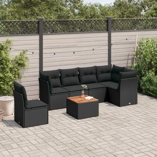 Salon de jardin 7 pcs avec coussins noir résine tressée 62 x 62 x 69 cm - 60,6 kg