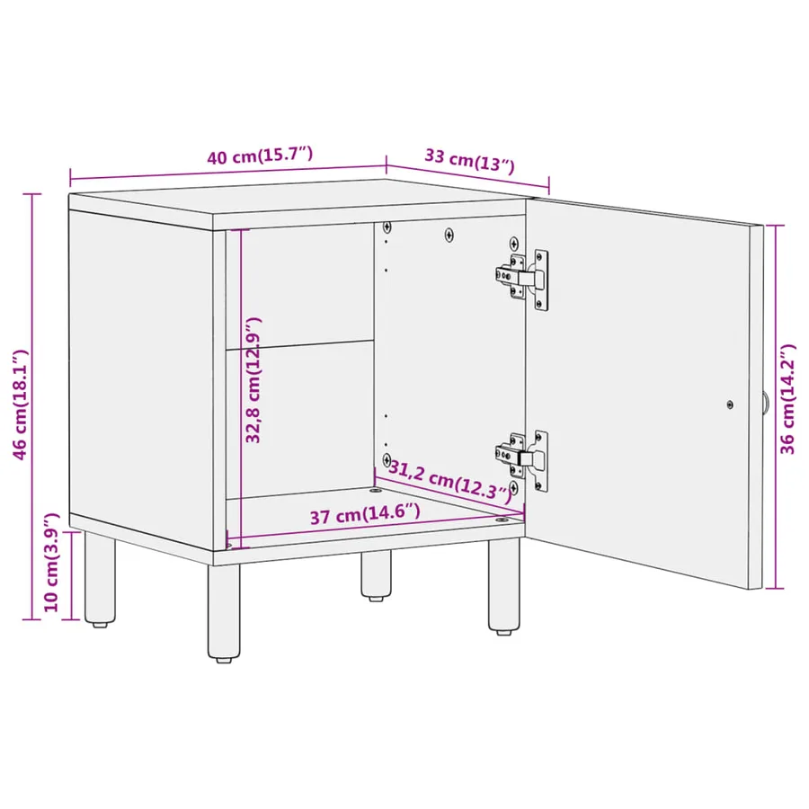 Tables de chevet 2 pcs 40x33x46 cm Bois d'acacia massif - 13
