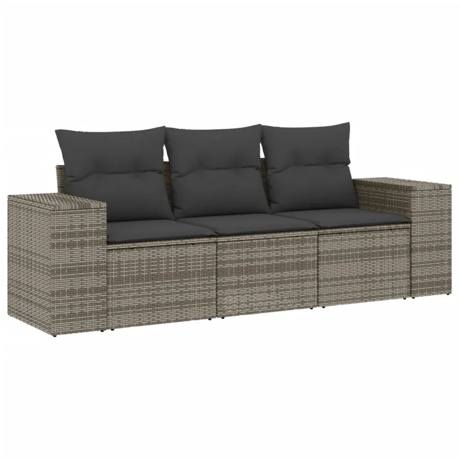 Salon de jardin avec coussins 3 pcs gris résine tressée - 2