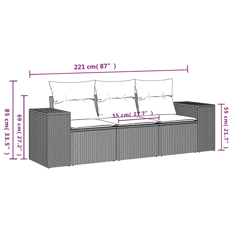 Salon de jardin avec coussins 3 pcs gris résine tressée - 6