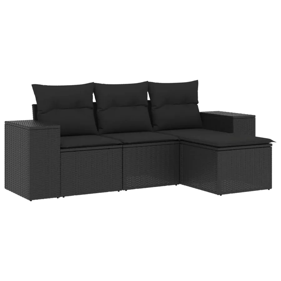 Salon de jardin 4 pcs avec coussins noir résine tressée - 2