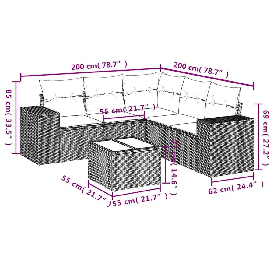 Salon de jardin 6 pcs avec coussins noir résine tressée - 8