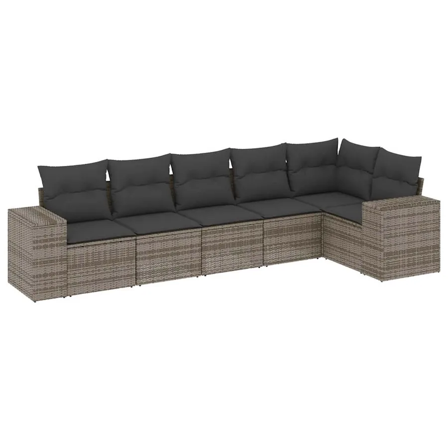 Salon de jardin 6 pcs avec coussins gris résine tressée - 2