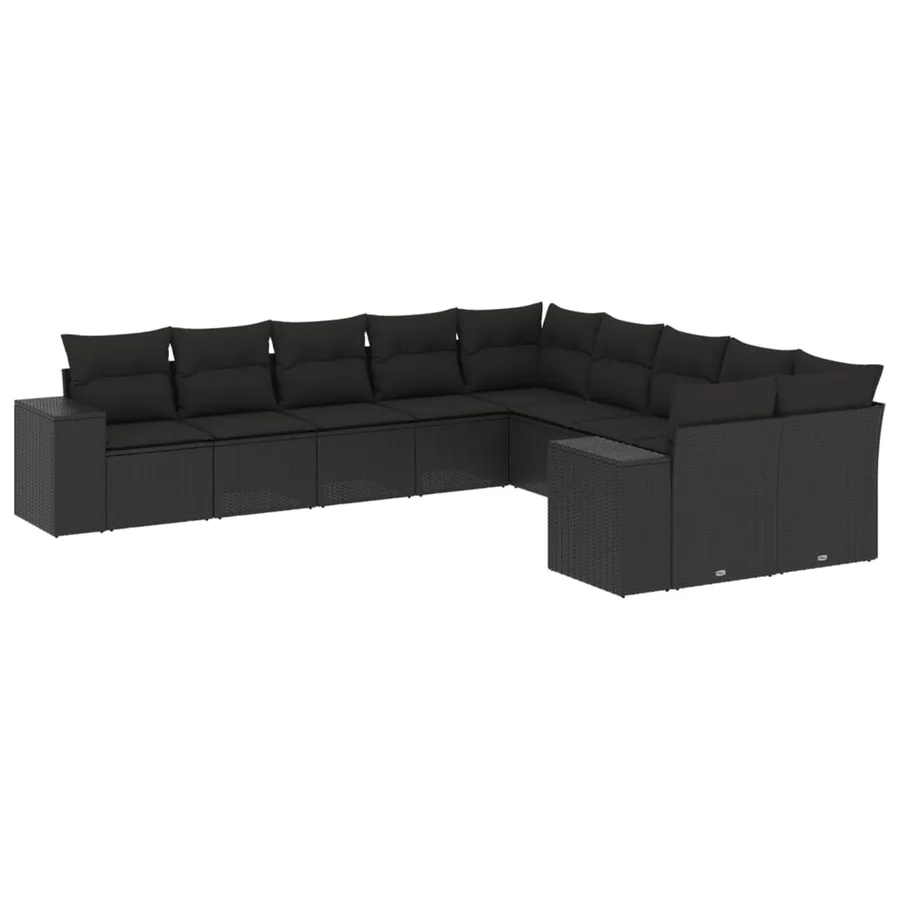 Salon de jardin 10 pcs avec coussins noir résine tressée - 2
