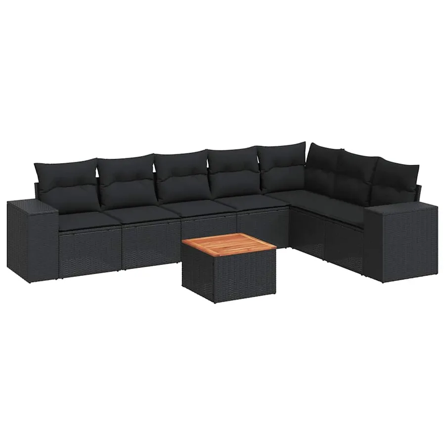 Salon de jardin 8 pcs avec coussins noir résine tressée - 2