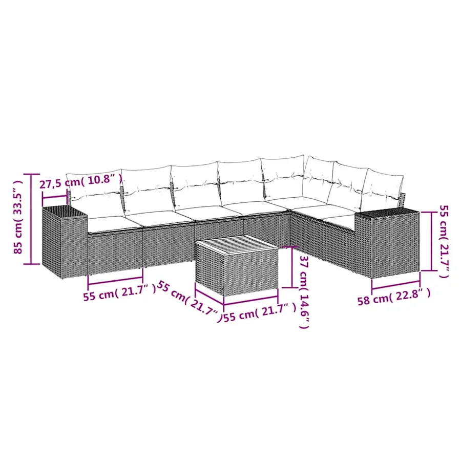 Salon de jardin 8 pcs avec coussins noir résine tressée - 3