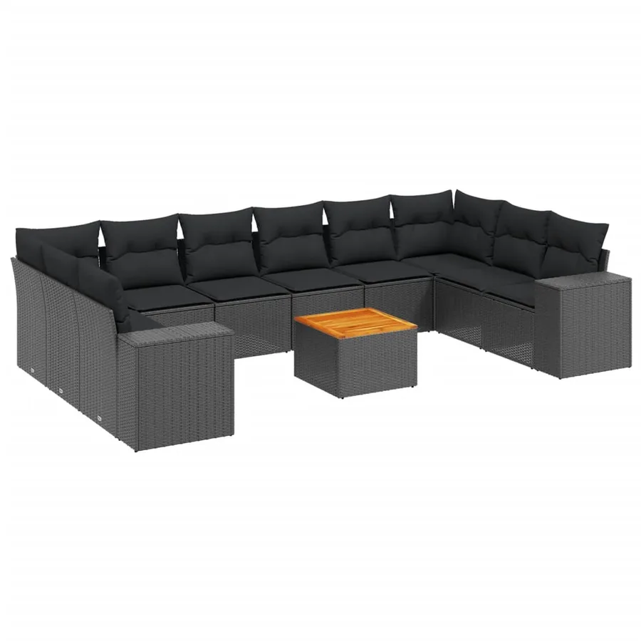 Salon de jardin 11 pcs avec coussins noir résine tressée - 2