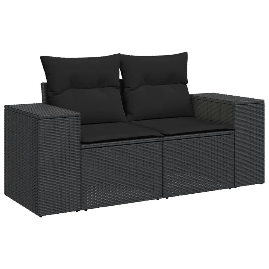 Salon de jardin 11 pcs avec coussins noir résine tressée - 3