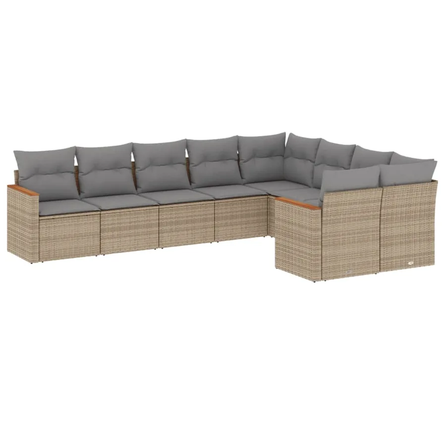 Salon de jardin avec coussins 9pcs mélange beige résine tressée - 2