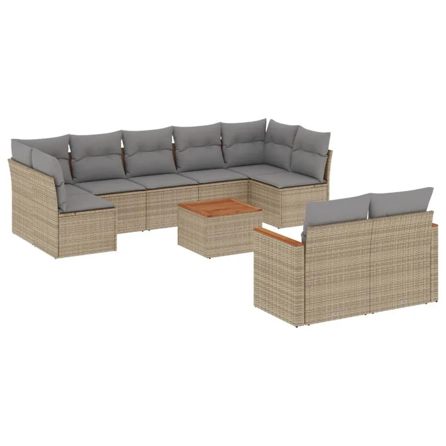 Salon de jardin et coussins 10 pcs mélange beige résine tressée - 2