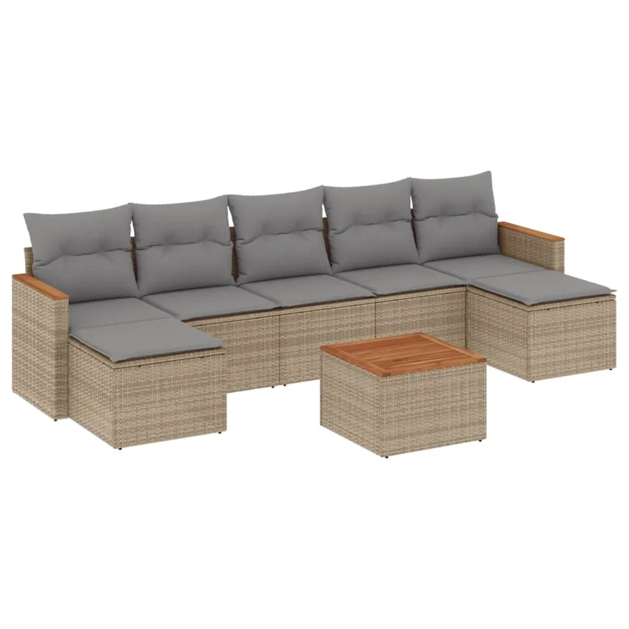 Salon de jardin avec coussins 8pcs mélange beige résine tressée - 2