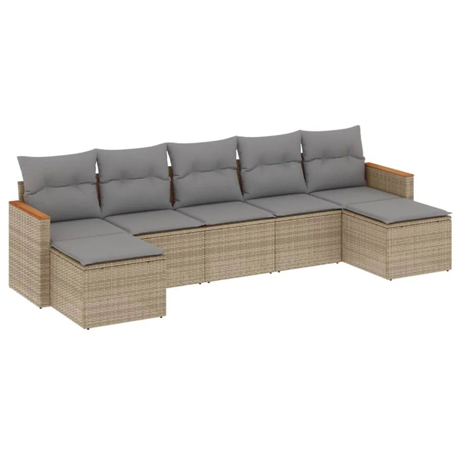 Salon de jardin avec coussins 7pcs mélange beige résine tressée - 2