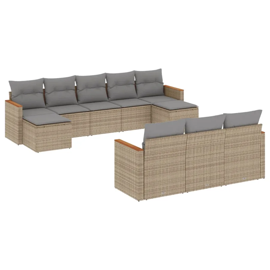 Salon de jardin et coussins 10 pcs mélange beige résine tressée - 2