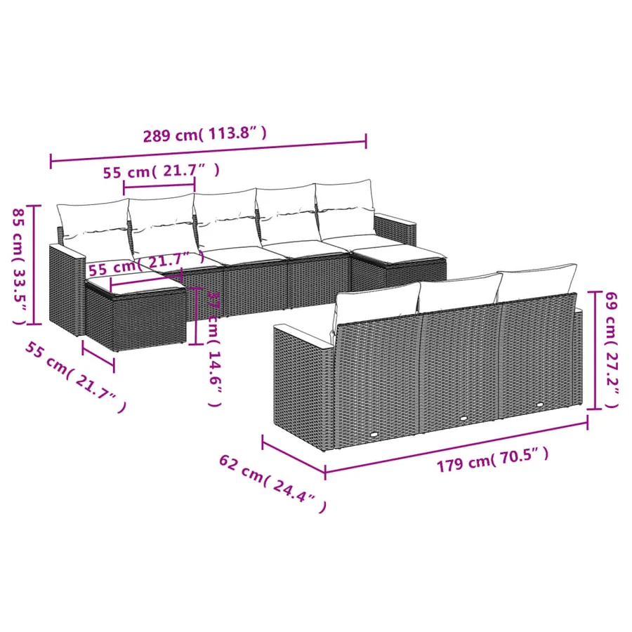 Salon de jardin et coussins 10 pcs mélange beige résine tressée - 7