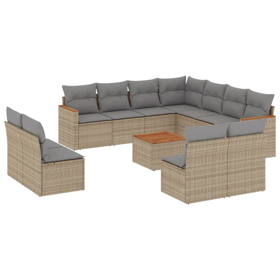 Salon de jardin et coussins 12 pcs mélange beige résine tressée - 2