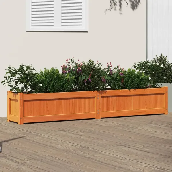 Jardinière cire marron 180x31x31 cm bois de pin massif