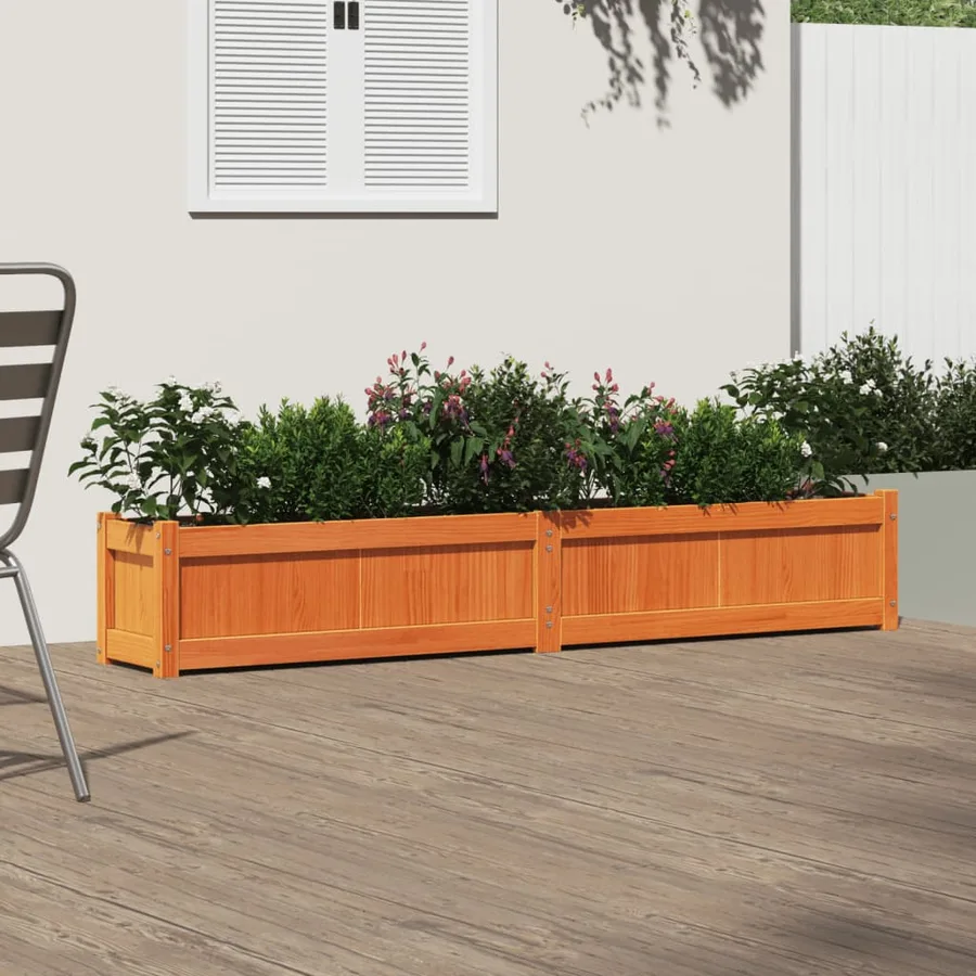 Jardinière cire marron 180x31x31 cm bois de pin massif - 3