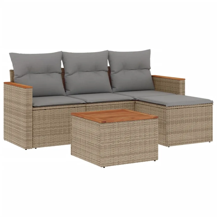 Salon de jardin avec coussins 5pcs mélange beige résine tressée - 2