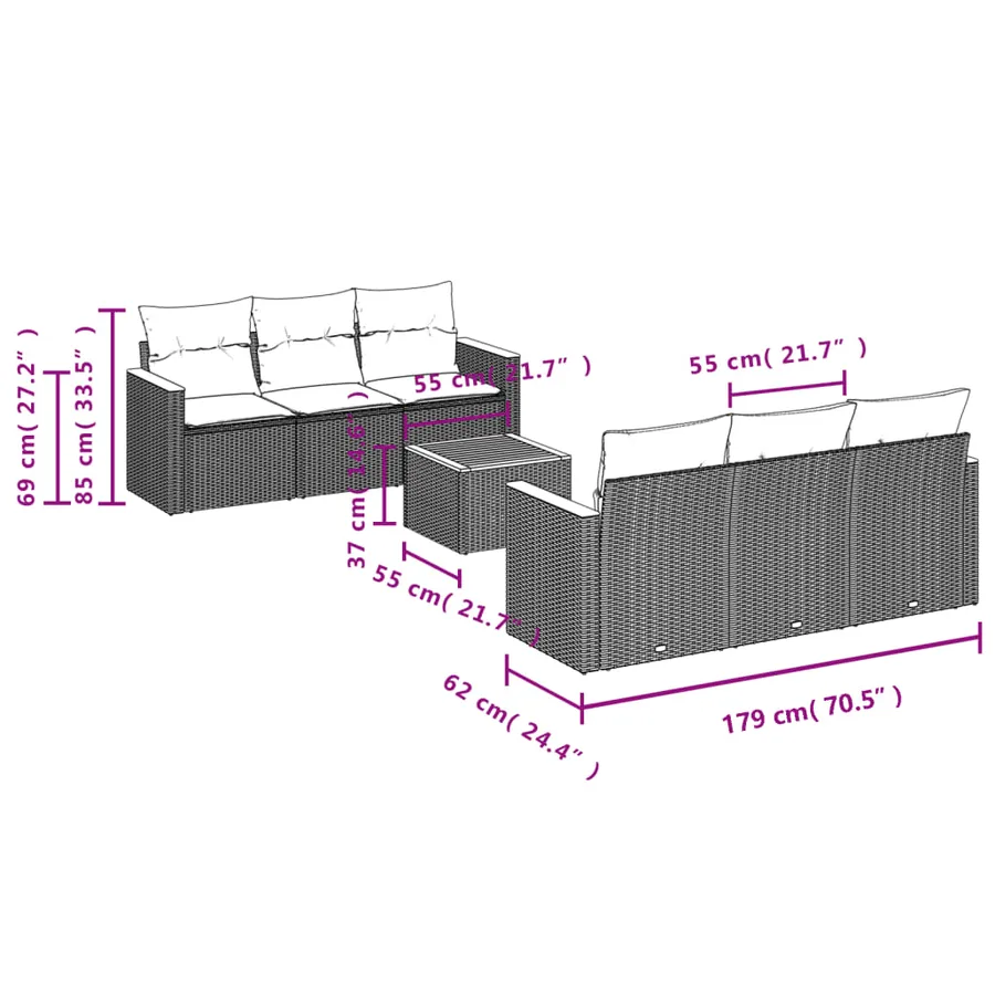 Salon de jardin avec coussins 7pcs mélange beige résine tressée - 7