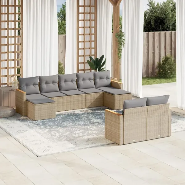 Salon de jardin avec coussins 9pcs mélange beige résine tressée