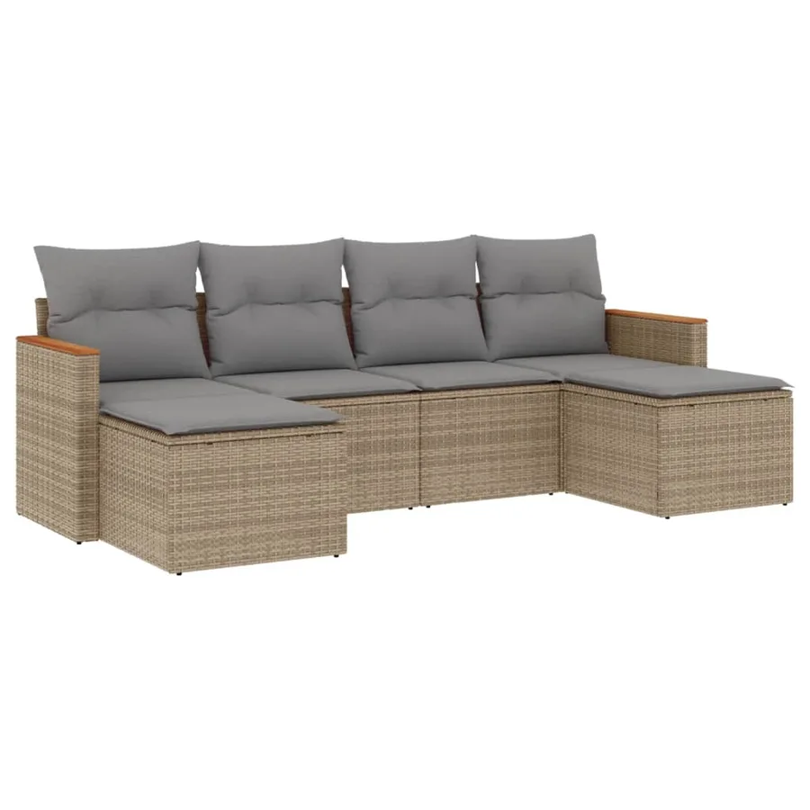 Salon de jardin avec coussins 6pcs mélange beige résine tressée - 2