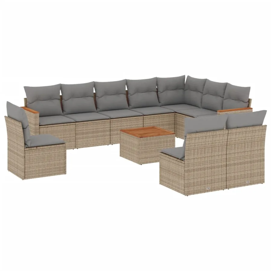 Salon de jardin et coussins 11 pcs mélange beige résine tressée - 2