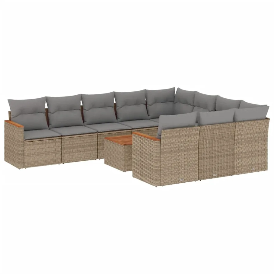 Salon de jardin et coussins 11 pcs mélange beige résine tressée - 2
